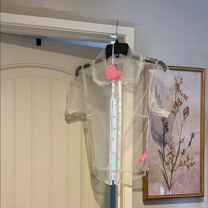 Sugar Thrillz White Sheer Dot Mesh Blouse